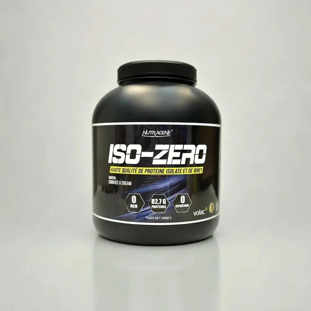 iso zero whey proteine Nutragene complément alimentaire de haute qualité, labellisé et testé en laboratoire.