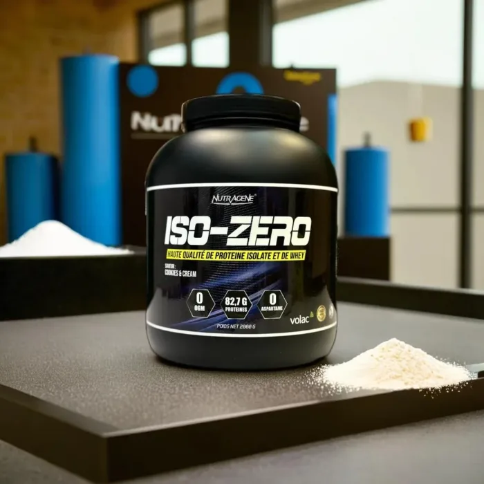 iso zero whey proteine Nutragene complément alimentaire de haute qualité, labellisé et testé en laboratoire.